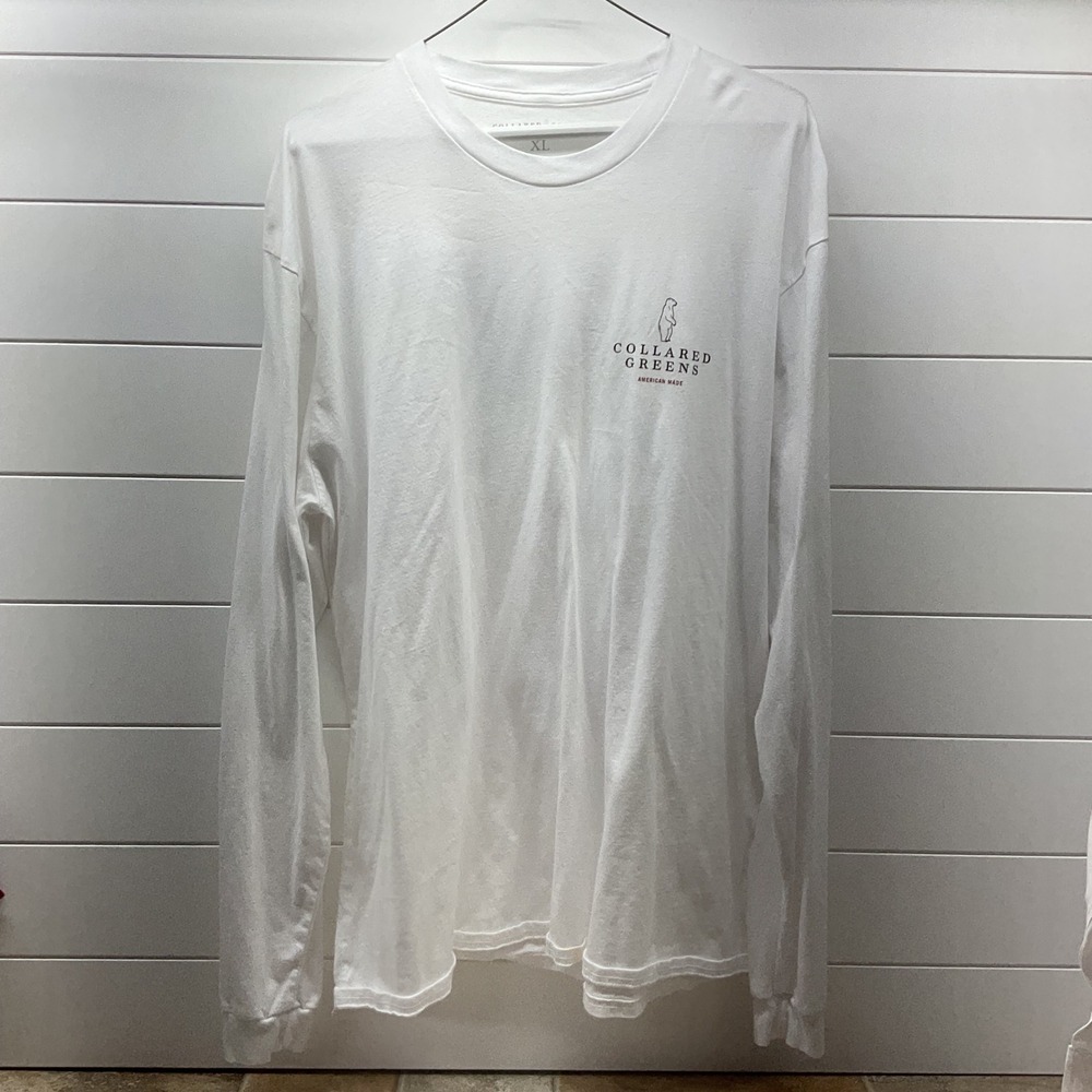 Collared Greens Mens XL White Long Sleeve Black Lab Graphic Tee Organic Cotton